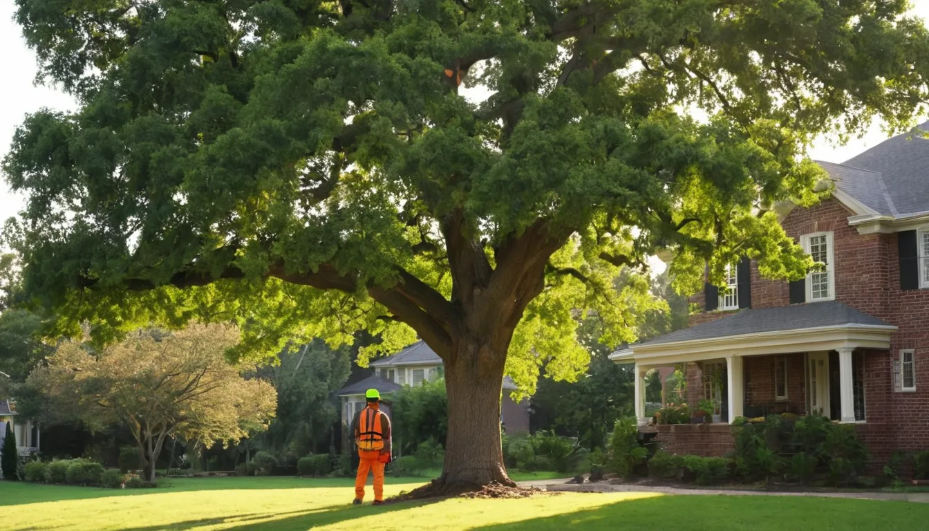 A tree removal provider working safely beside a home in Canton